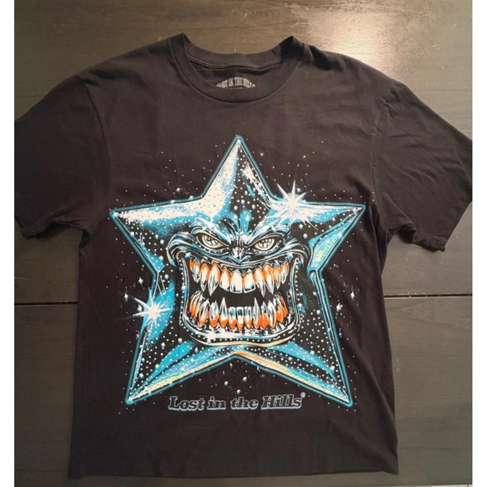 Lost in the Hills Graphic T-Shirt Mens Large Black Star Monster Streetwear Tee